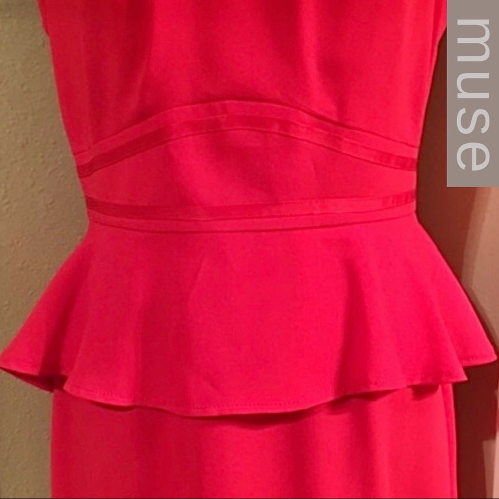 ✨NWT✨Classic Peplum Waist Red Dress w Pencil Skirt & Cap-Sleeves 🏷️by Muse - Picture 8 of 16